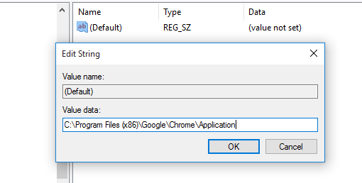 Enter the URL of the executable file on the 'Value data' box