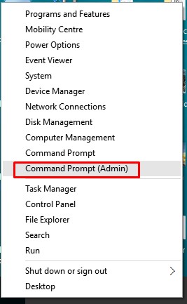 Select 'Command Prompt (Admin)'