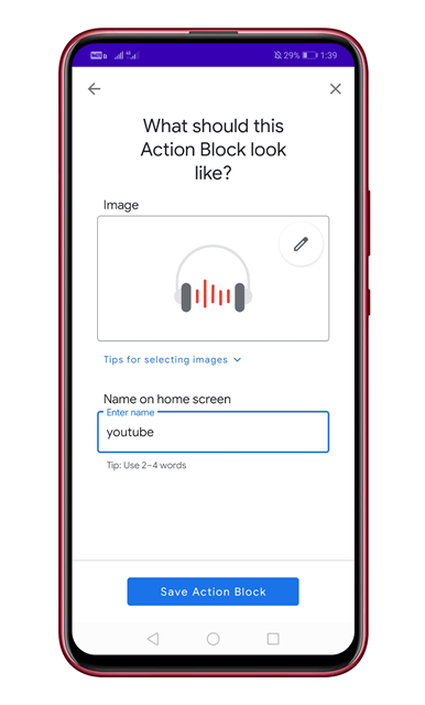 Action Blocks on Android