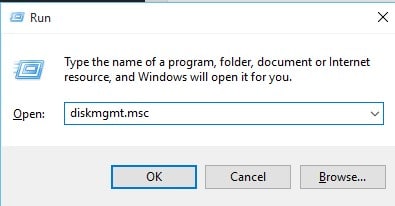 Type in 'diskmgmt.msc' and hit Enter