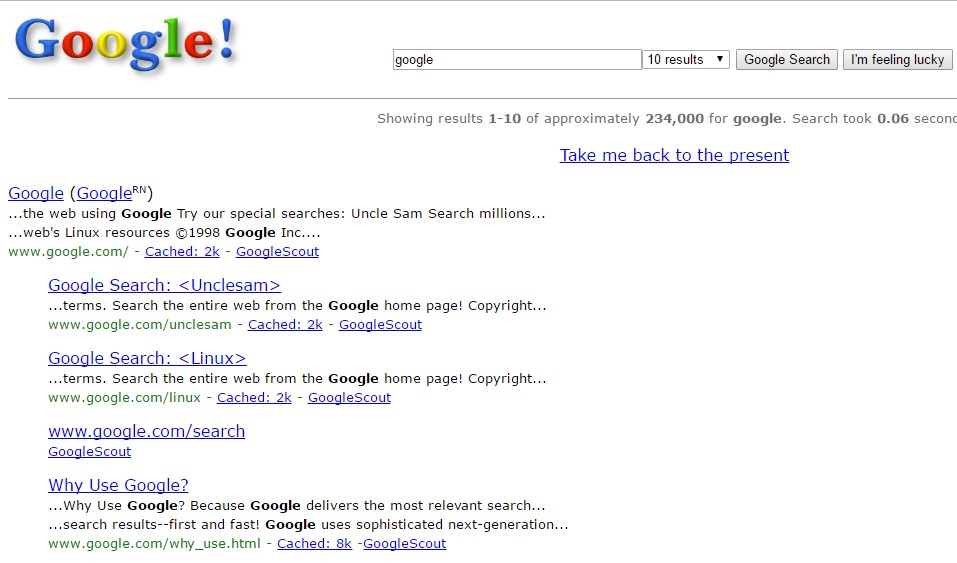 Search "Google in 1998"