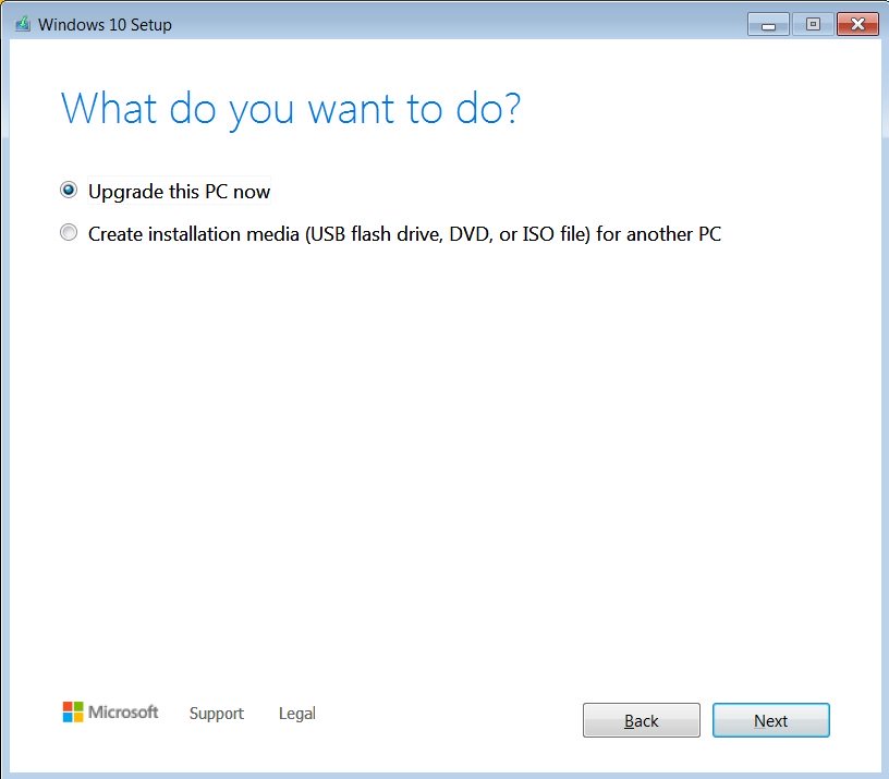 Select 'Upgrade this PC now' and click on 'Next'