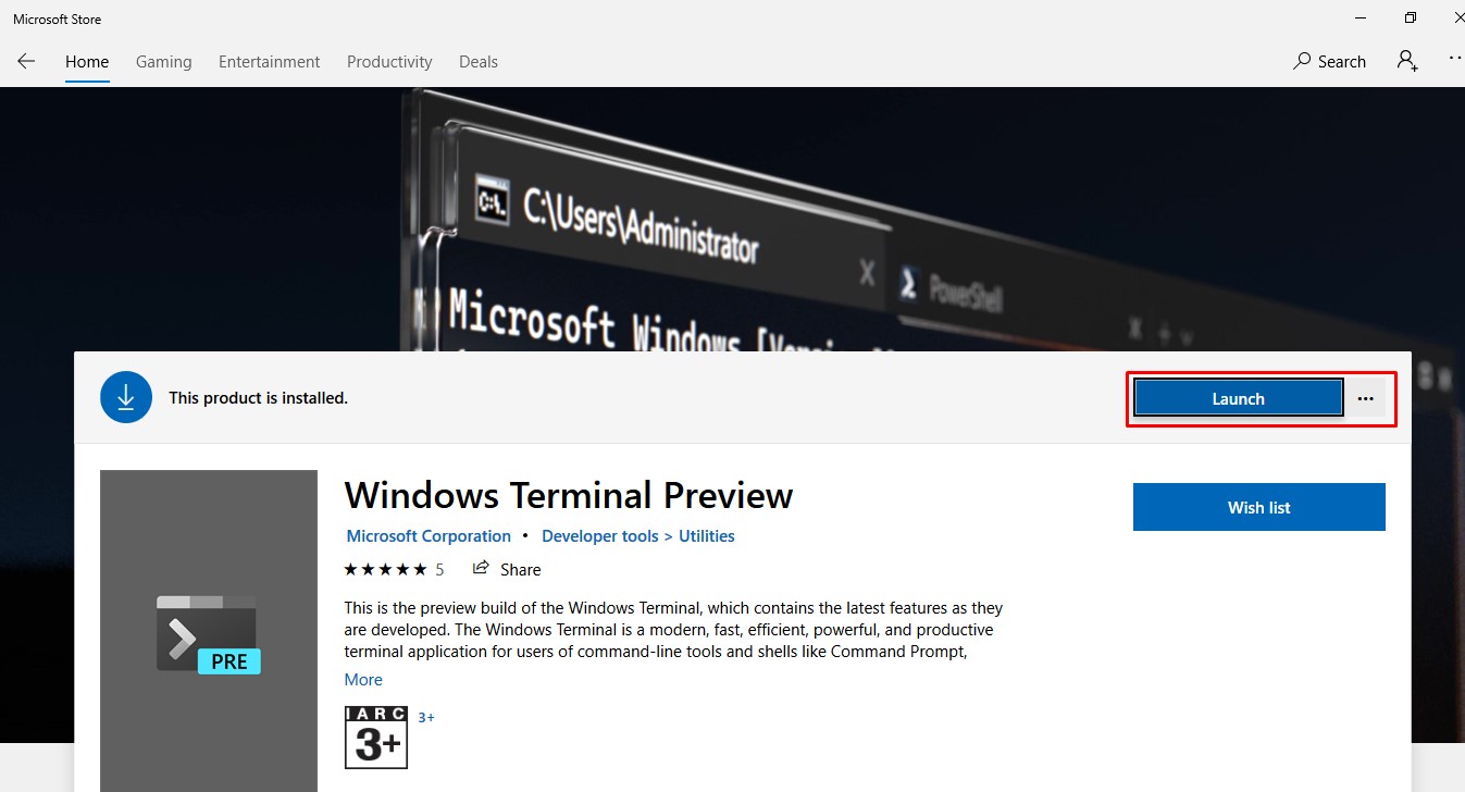 launch the Windows Terminal App