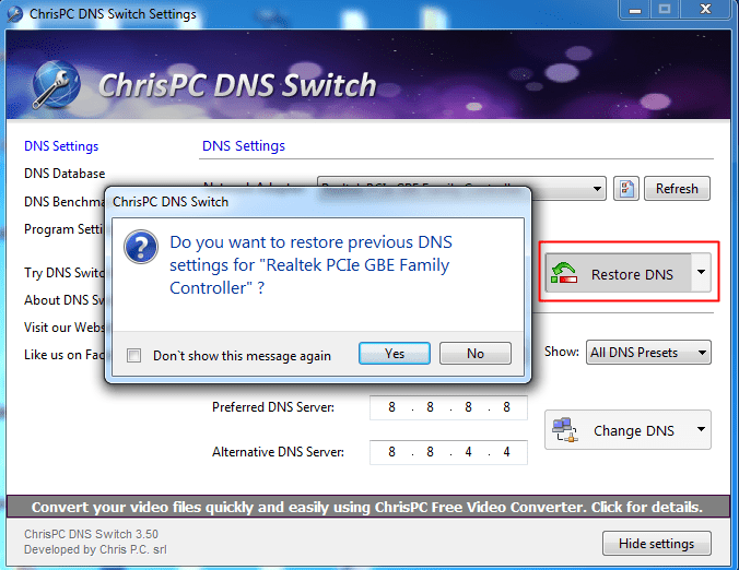 Click on the 'Change DNS' option