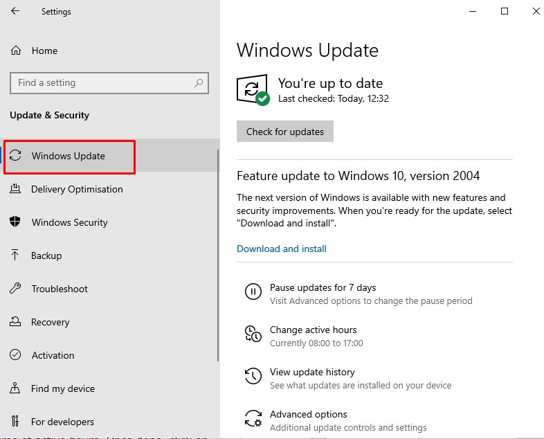 select 'Windows update'