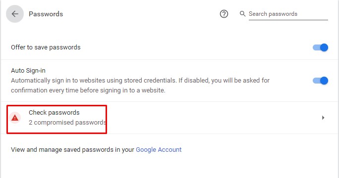 Click on the 'Check Passwords' option