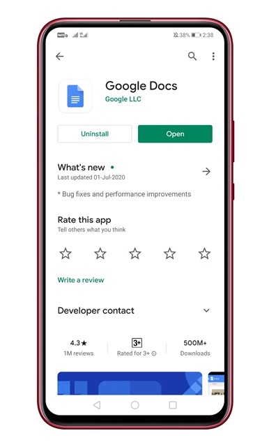 update the Google Docs app