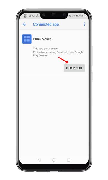 Select the app, and tap on the 'Disconnect' button