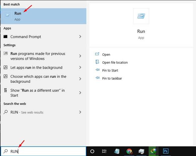 Search for 'Run' on the Windows search