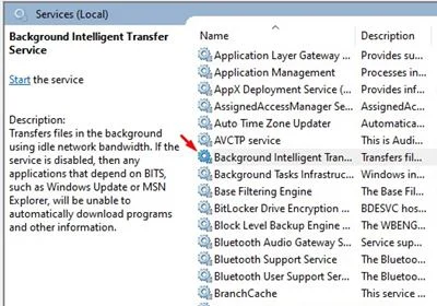Double click on 'Background Intelligent Transfer'