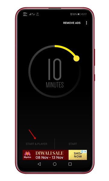 tap on the 'Start & Player' option to start the timer