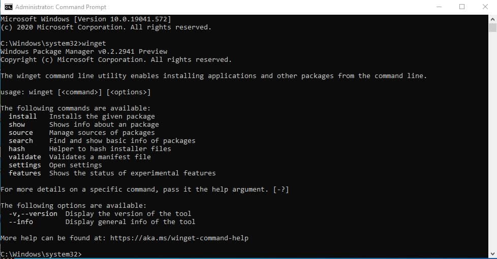 Winget command