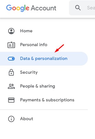 Select the option 'Data & Personalization'