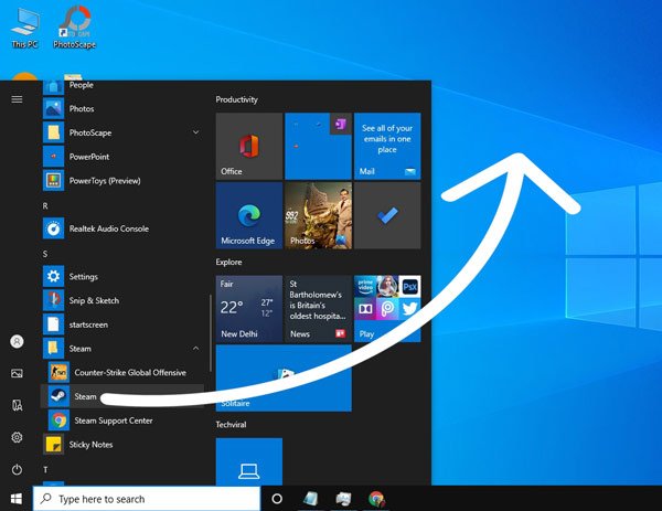 drag and drop the app from the Start menu to the desktop