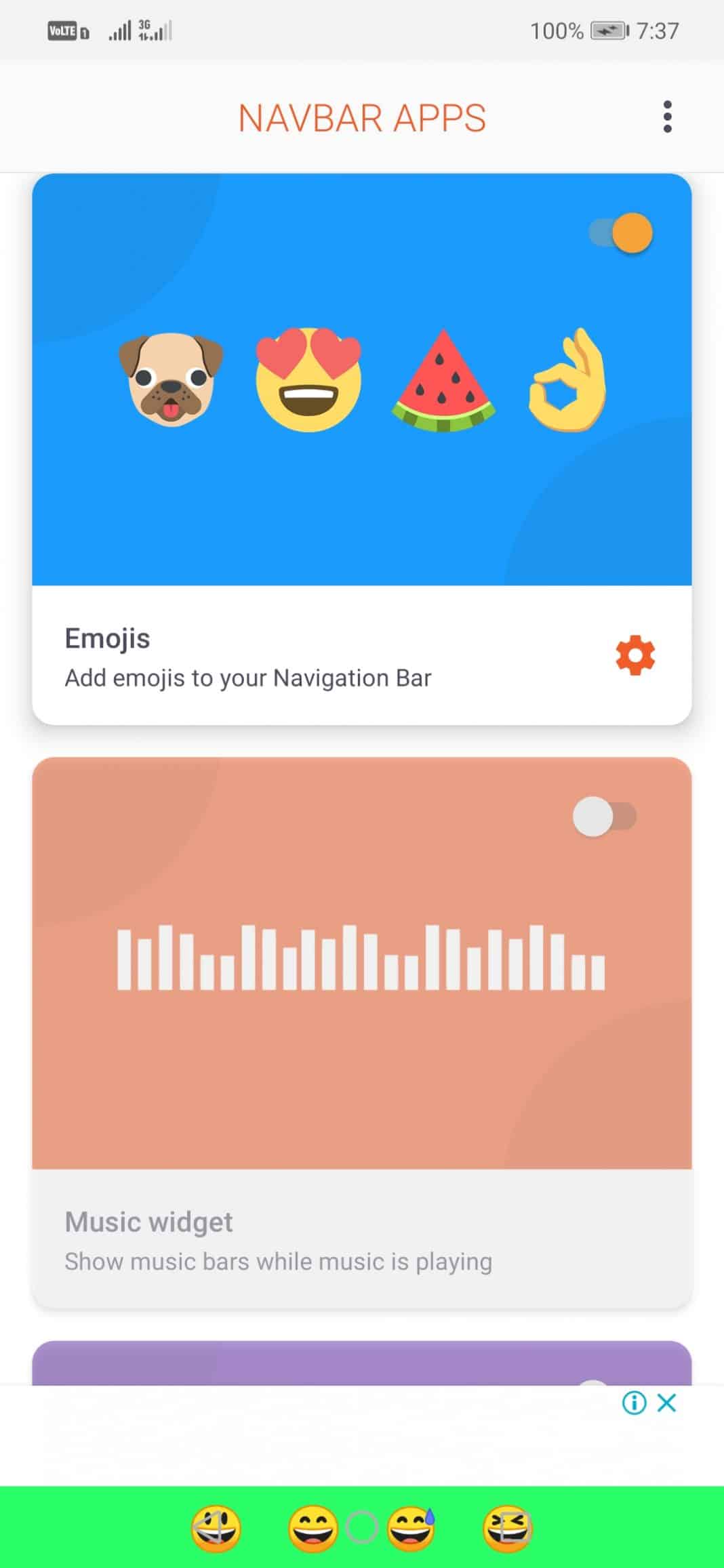 Select 'Emojis' and 'Music Widget' to set as navigation bar