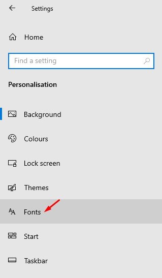 click on the 'Fonts' option