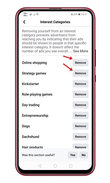 opt-out of all the Interest Categories