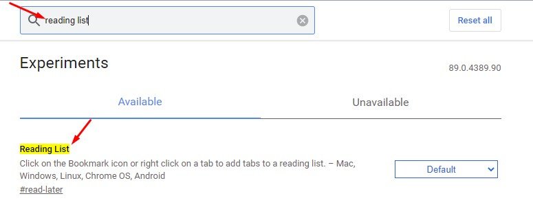 search for 'Reading List.'