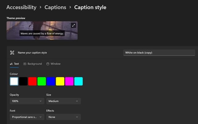 customize the appearance of Live Captions