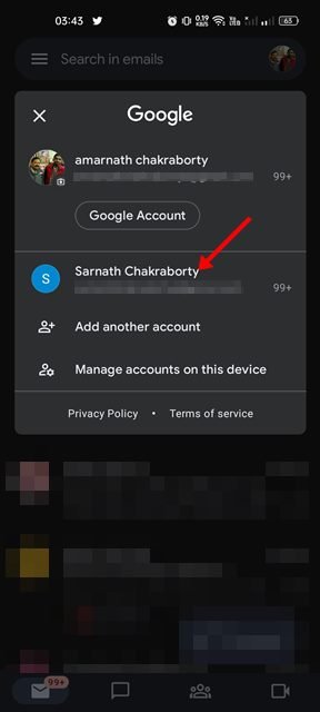 select the Gmail account you want to use
