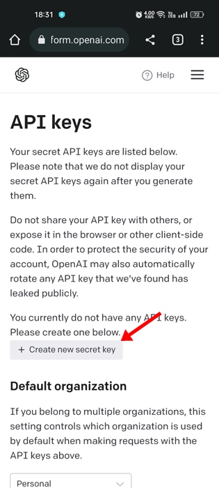 +Create new secret key