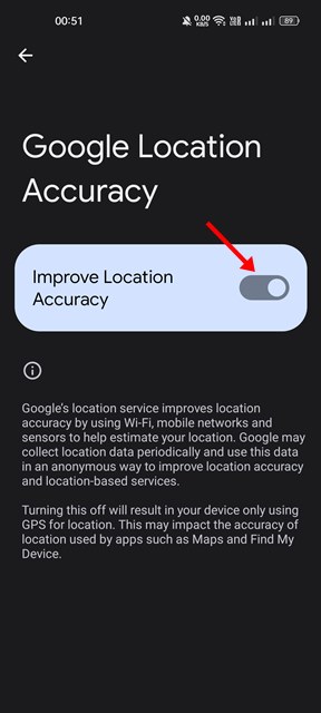 turn on the toggle for 'Improve Location Accuracy'