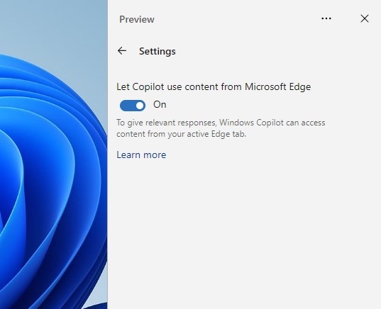 Let Copilot use content from Microsoft Edge