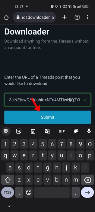 paste the Threads video URL
