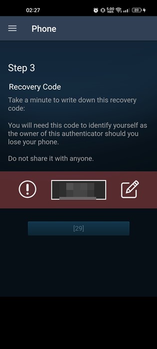 recovery code
