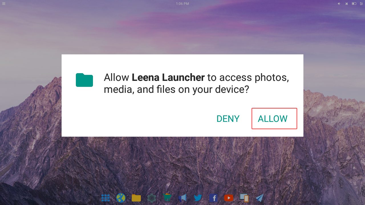 Allow Leena Launcher to access photos, media, and files
