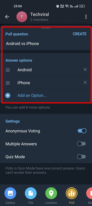 Poll Question, and Answer options