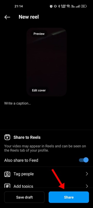share the video to Instagram Reels