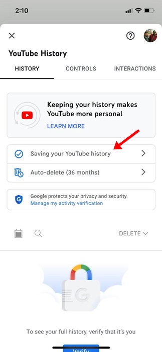 Saving your YouTube History