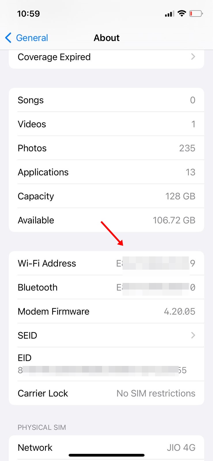 iPhone's MAC Address