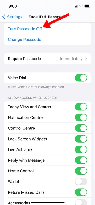 Turn Passcode Off