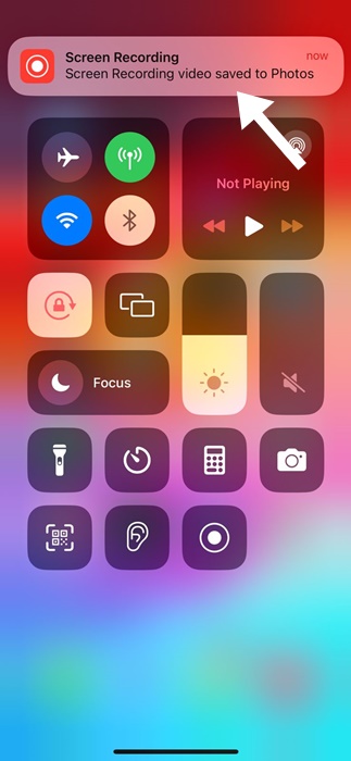 screen recording has been saved to Photos