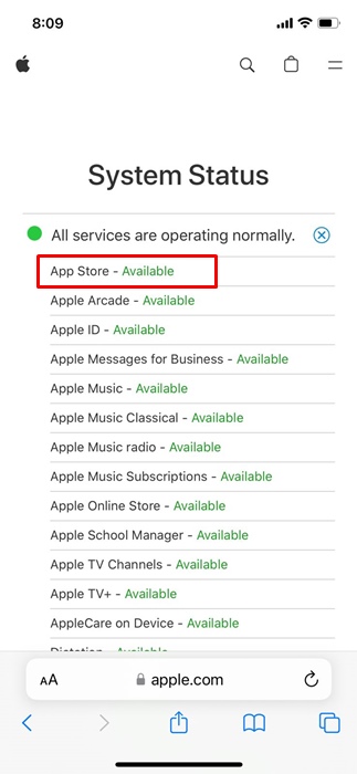 Check the Apple Server Status