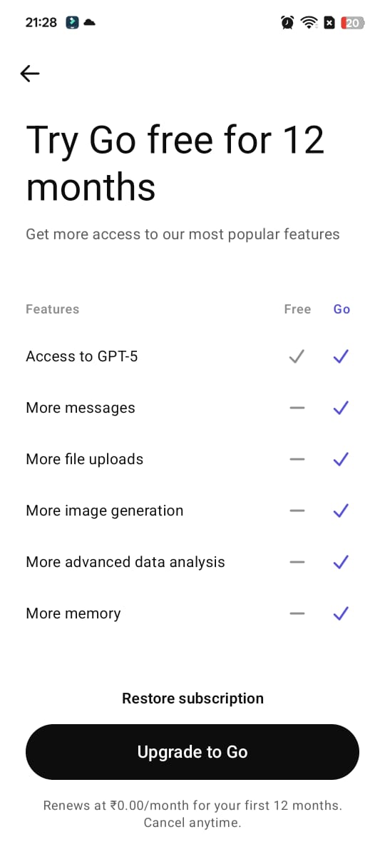 How to Get ChatGPT Go Subscription free for 12 months